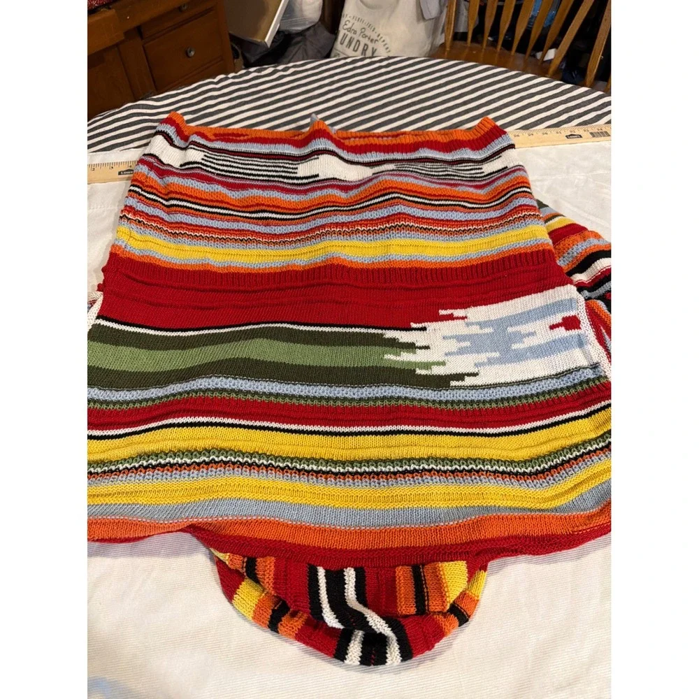 VTG Polo Ralph Lauren Striped Collar Cardigan Southwestern Knit Silver Button - Picture 4 of 4